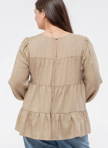 Regular & Plus Size Light olive babydoll tiered top
