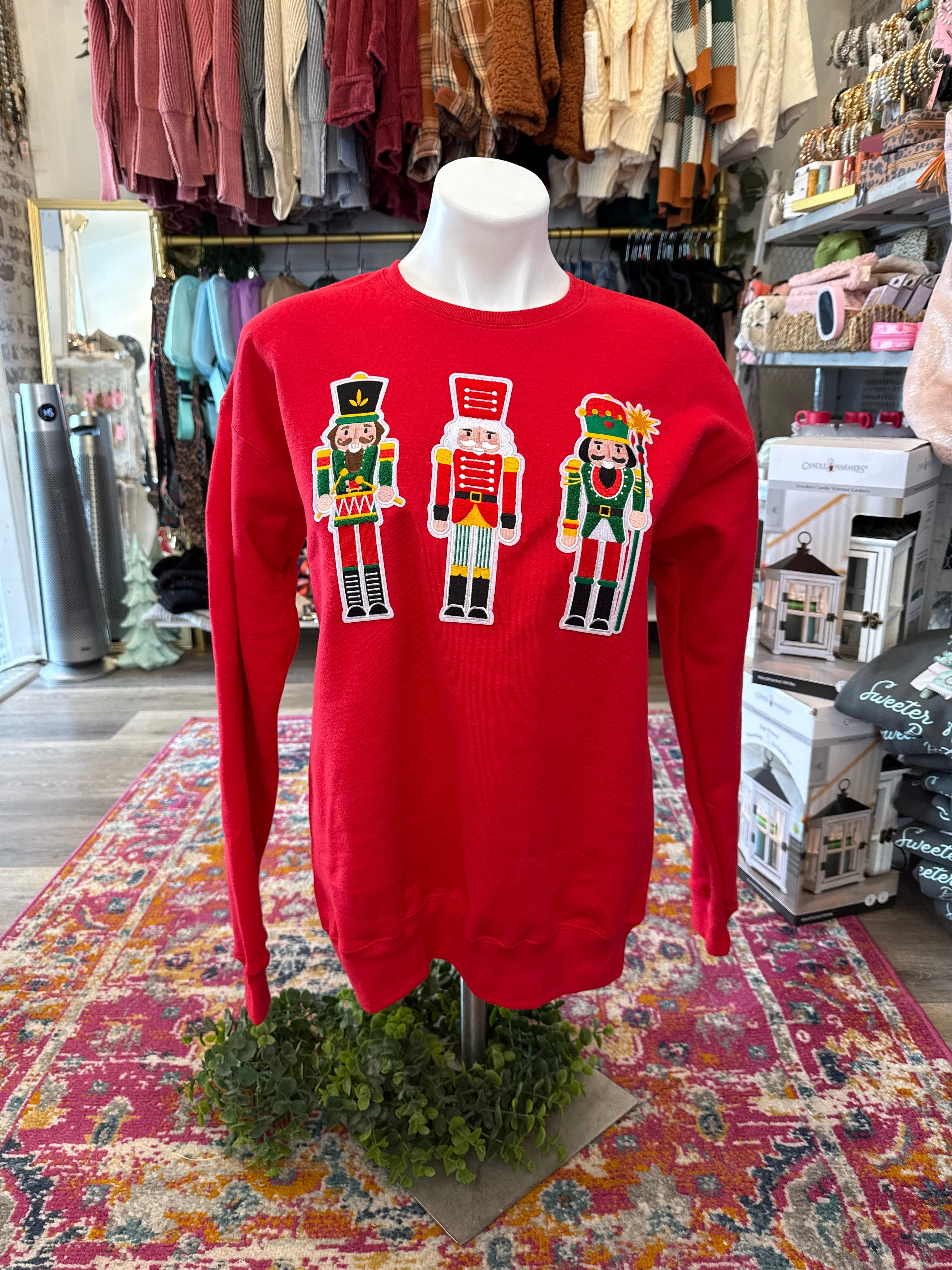 Red nutcracker chenille patch sweatshirt Reg & Plus Size