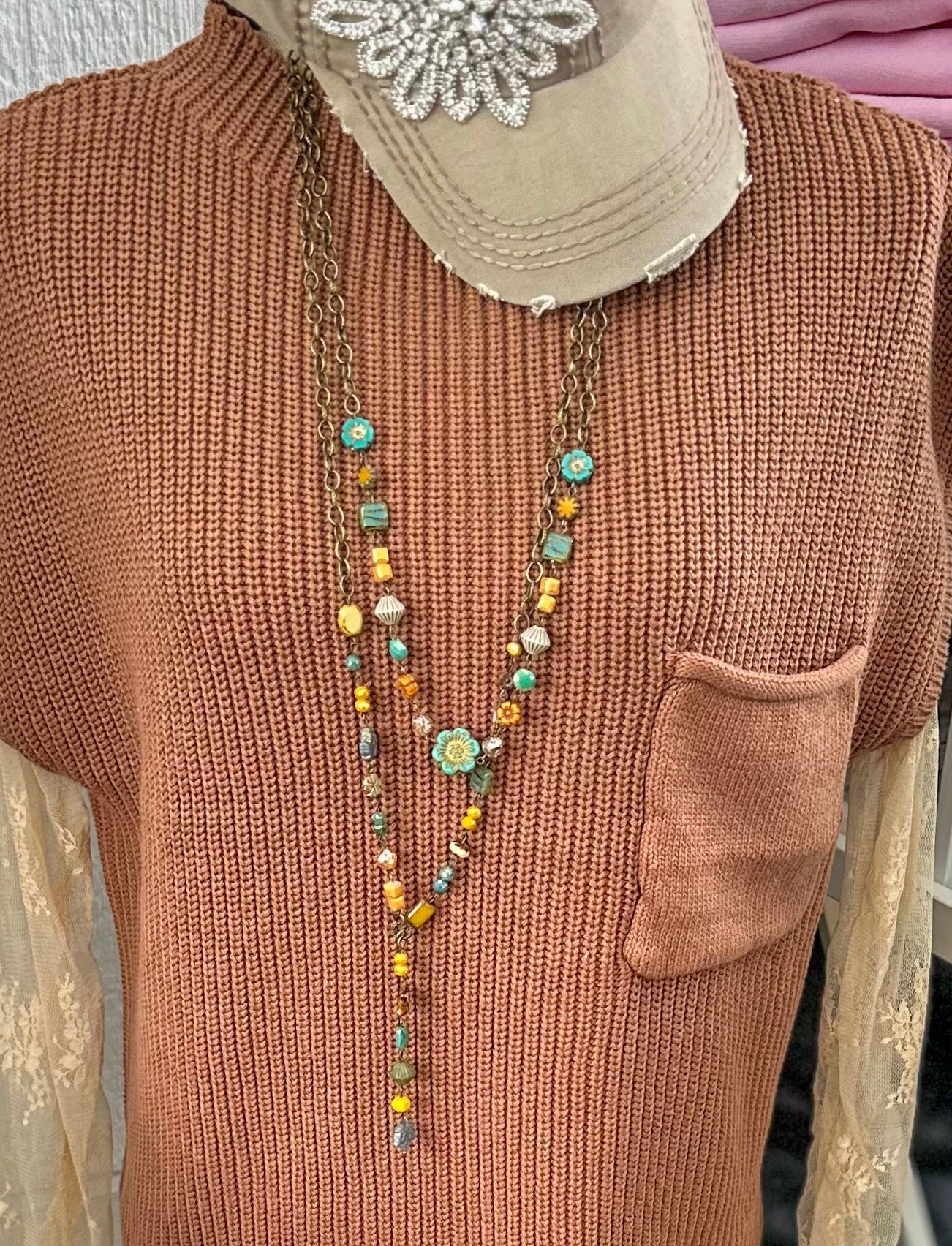 Handmade ceramic bead fall necklace