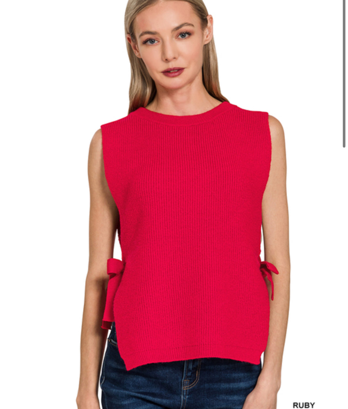 Zenana red bow side sweater vest