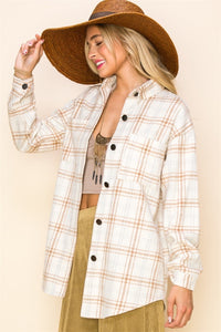 Tan and ivory plaid long flannel