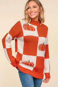 Fall pumpkin checkered sweater Reg & Plus Size
