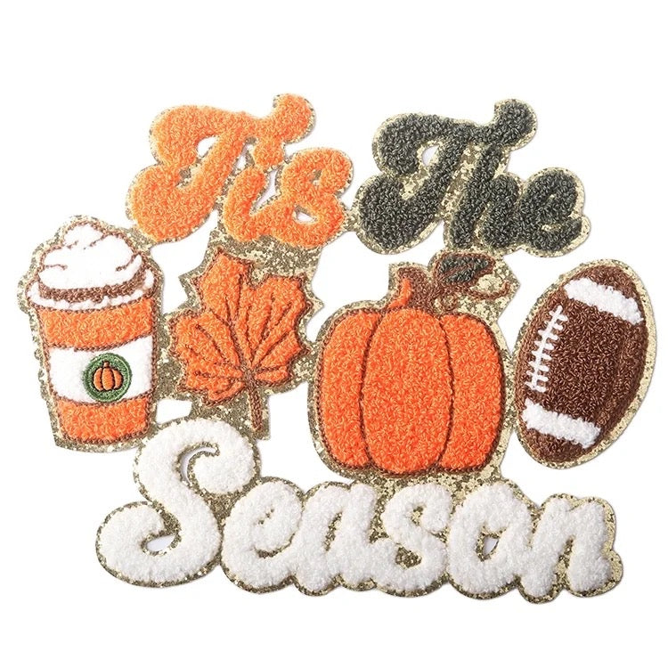Tis the Season chenille patch fall crew sweatshirt