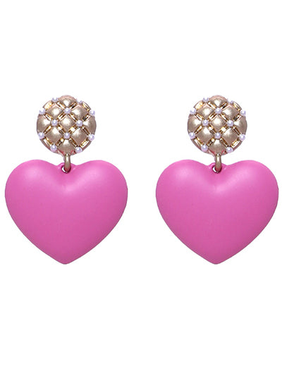 Quilted gold & pearl pink heart Valentine's Day earrings