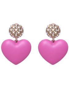 Quilted gold & pearl pink heart Valentine's Day earrings