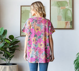 Heimish sunflower floral burst waffle knit top