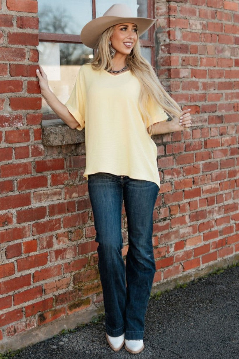 Yellow Andree by Unit v-neck lightweight Regular & Plus Size Top