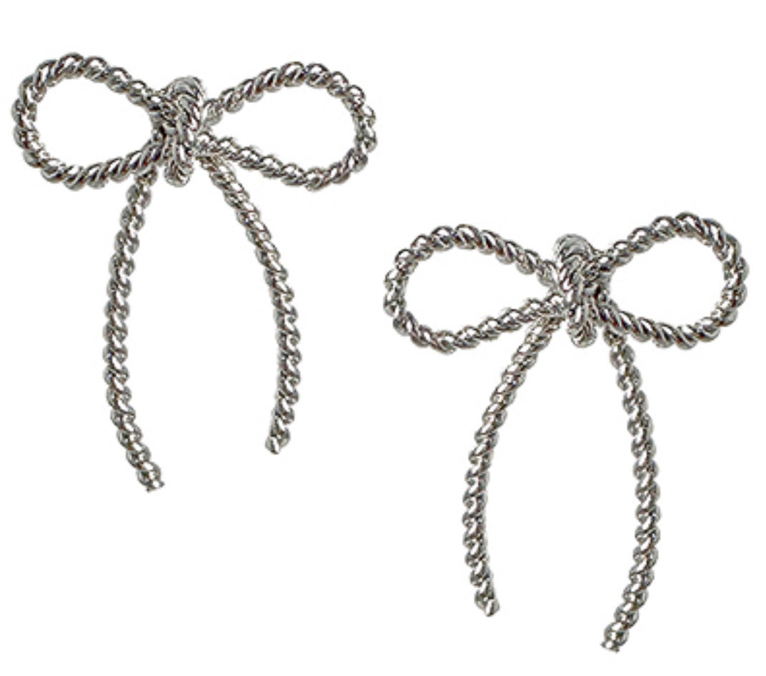 Silver bow post earrings