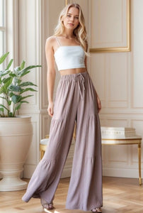 Ruffle tiered tan wide leg dress pants Reg & Plus Size