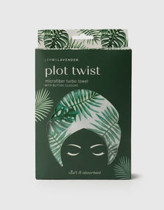 Plot Twist microfiber turbo head towel w/ button closure