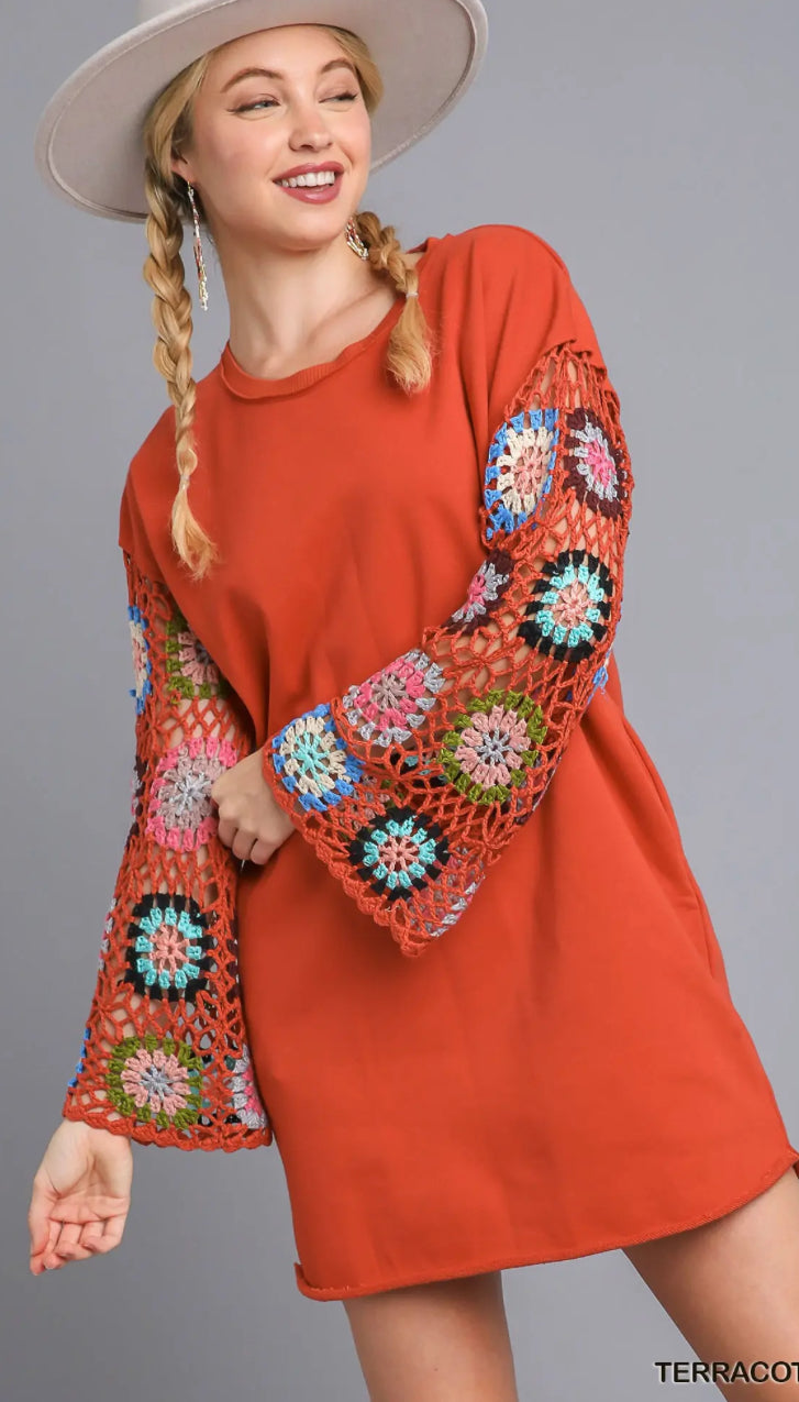 ✨CYBER MONDAY✨ Umgee terracotta crochet bell sleeve dress