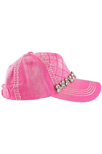 Olive & Pique khaki, pink, grey quilted rhinestone hat