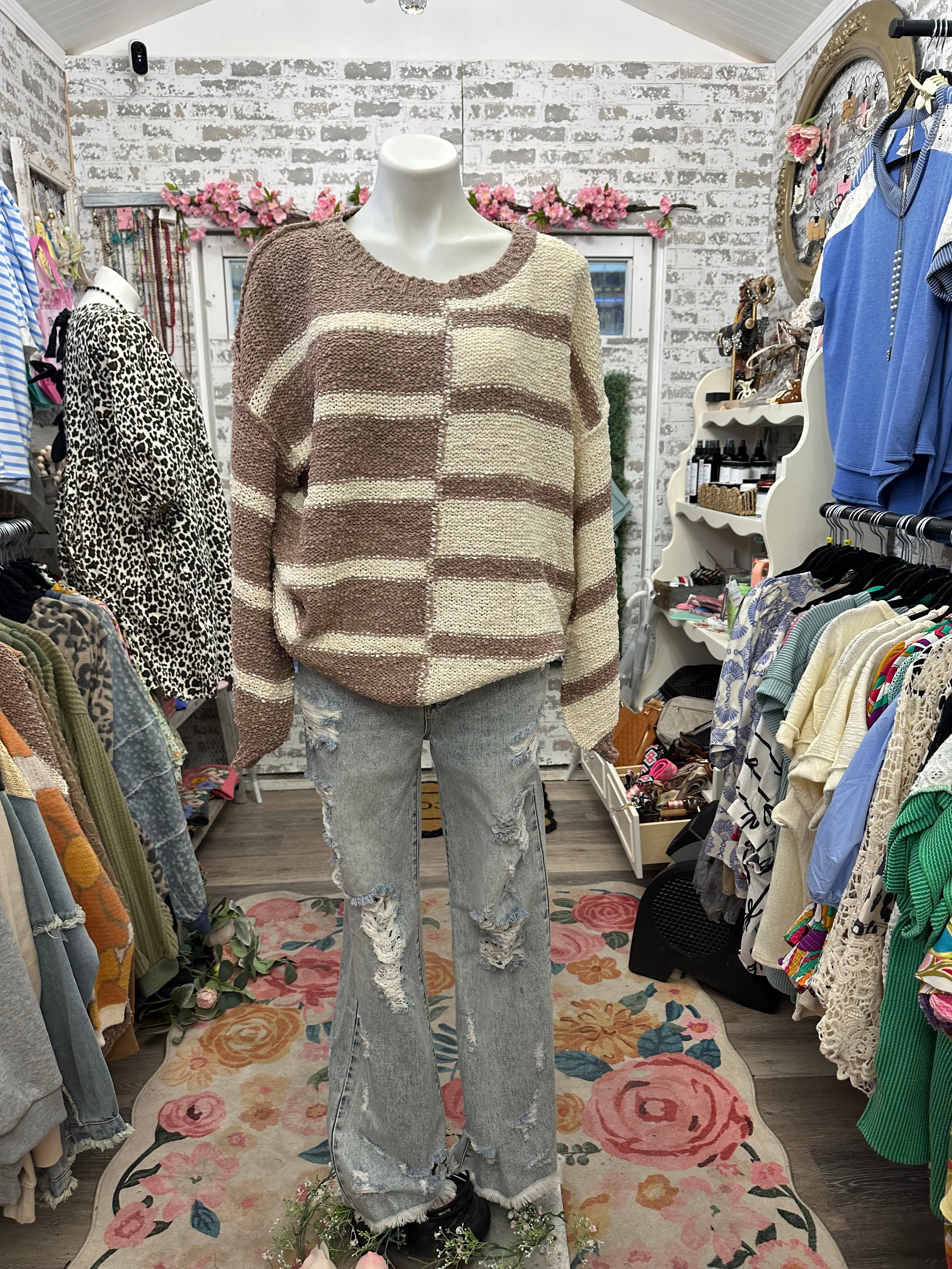 Bibi oversize striped color block fall sweater