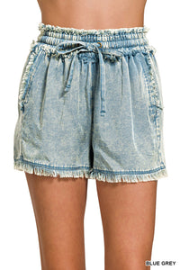 Zenana MINERAL WASHED FRAYED SHORTS