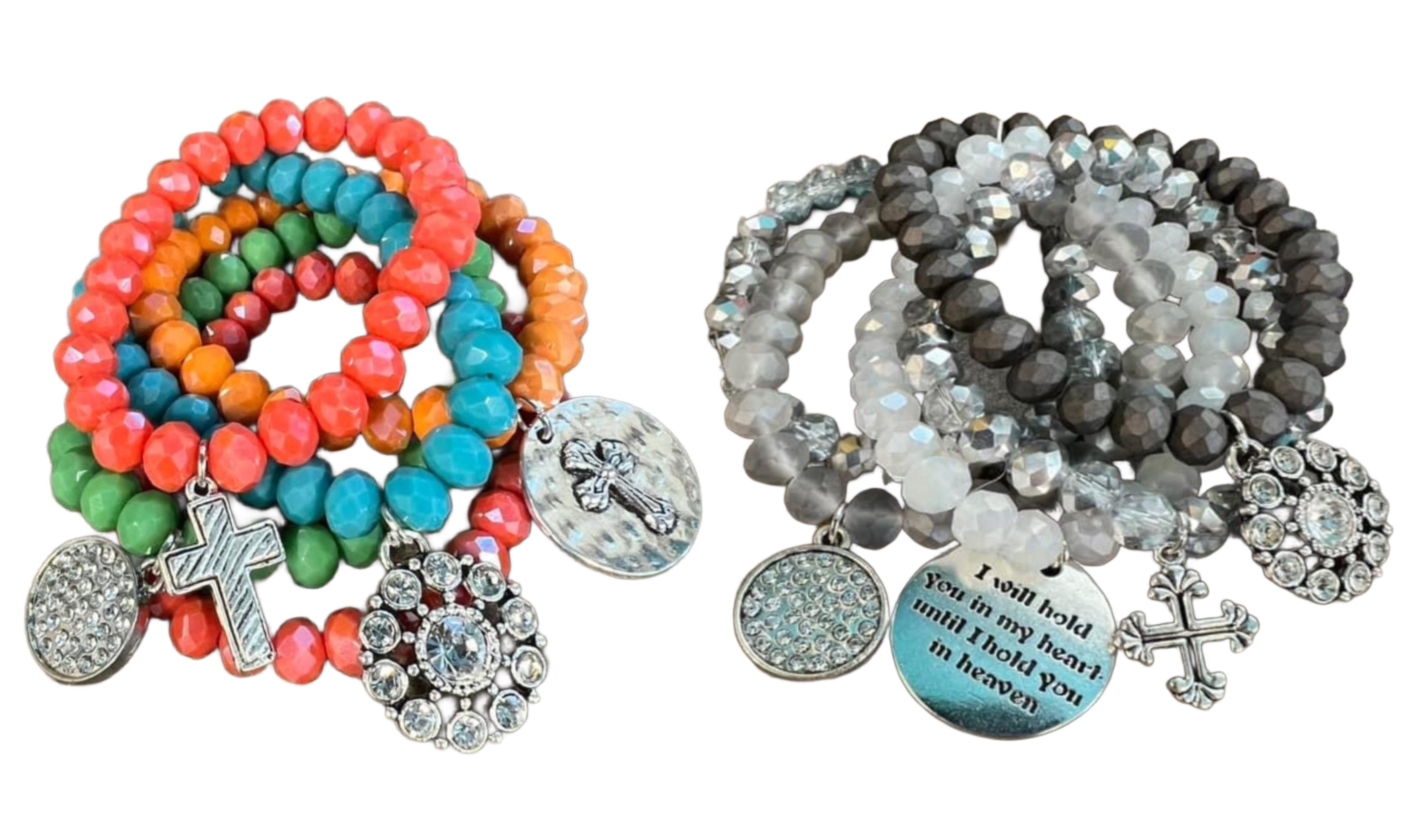 Grays or multicolor Christian bracelet set