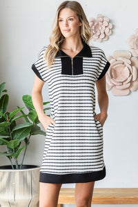 Black & white striped collared zipper dress Regular & Plus Size