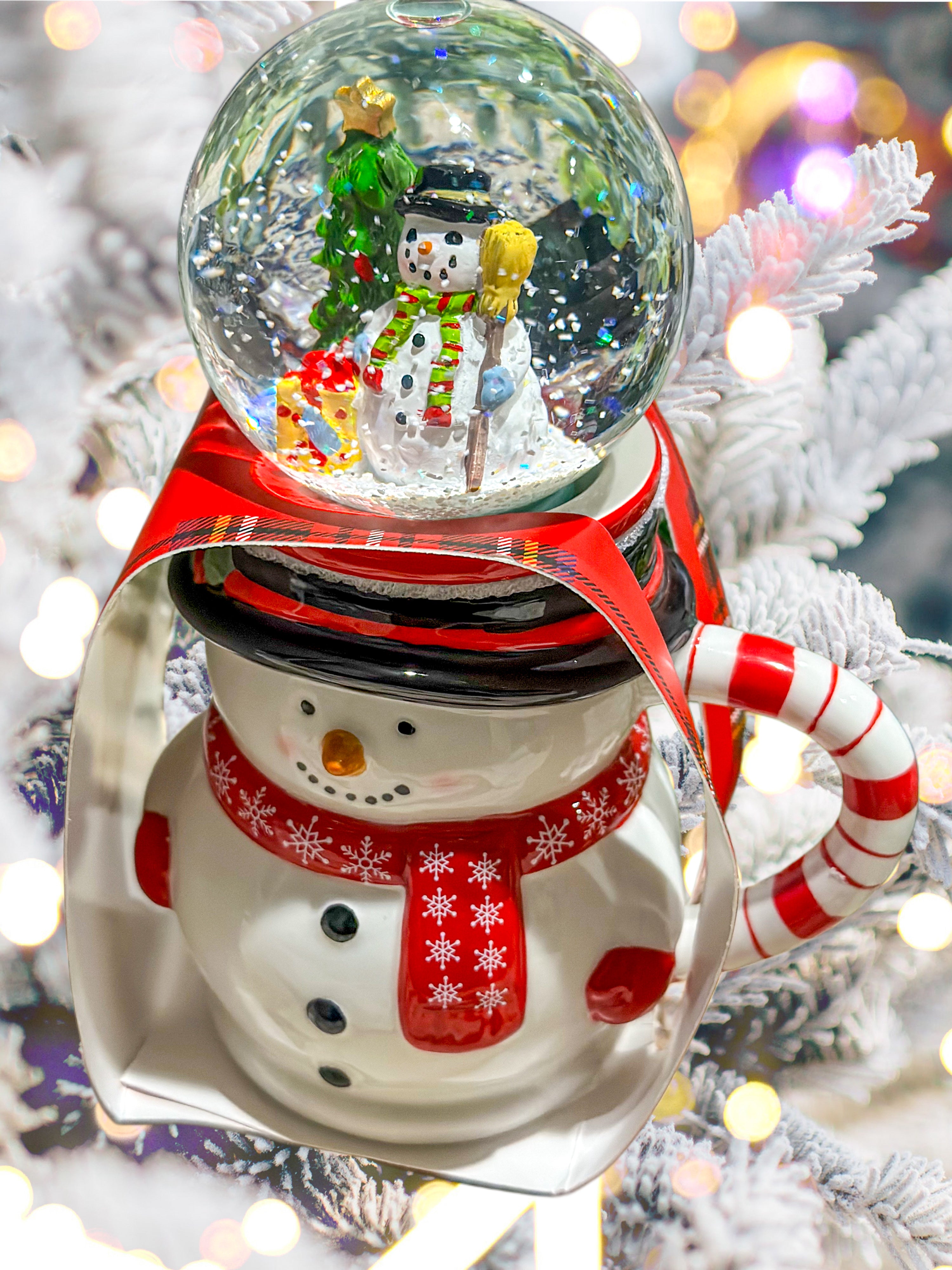 Christmas Snowman Coffee Mug & Snow globe Topper Gift Set