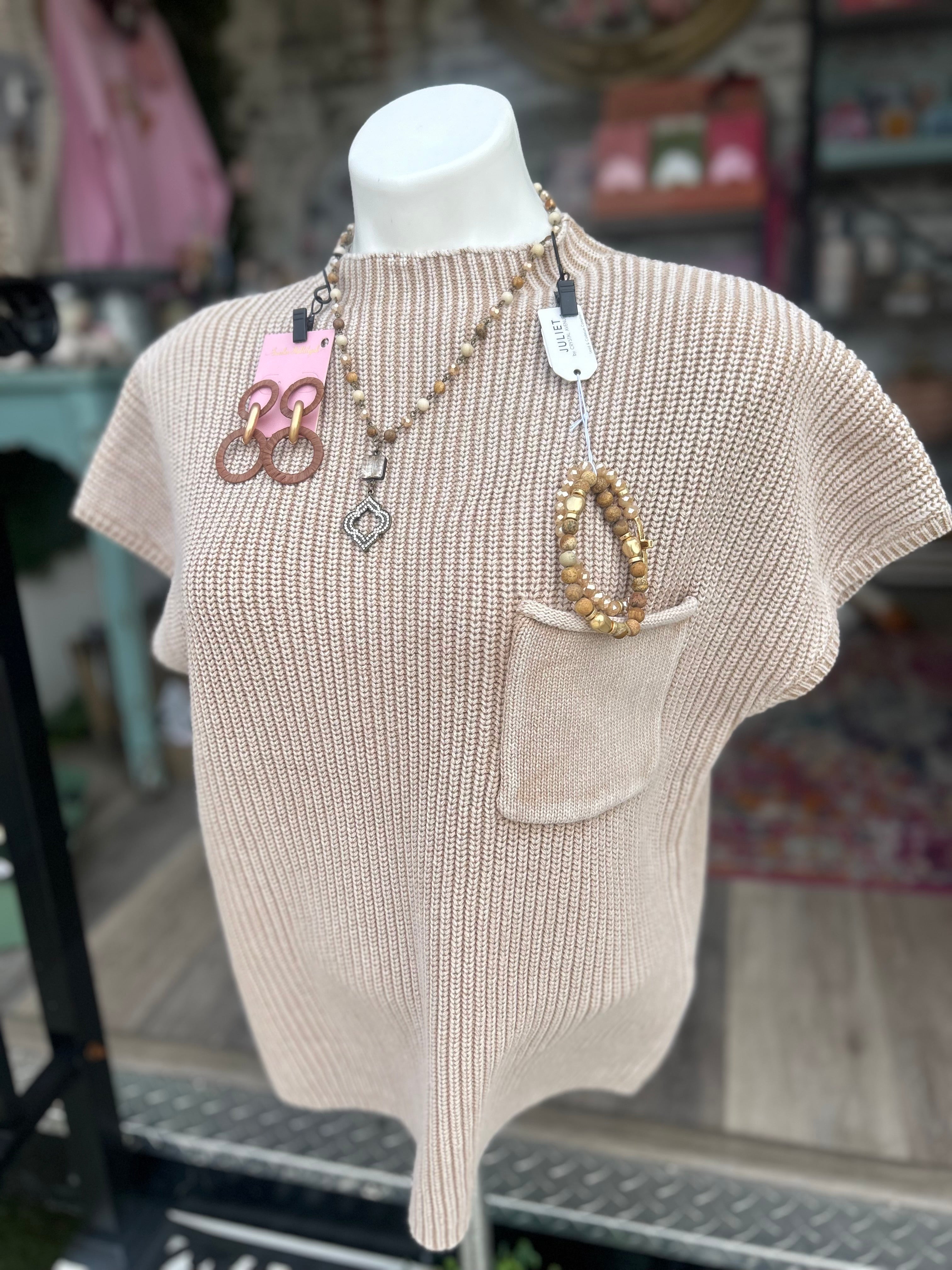 Zenana mineral wash short sleeve pocket sweater