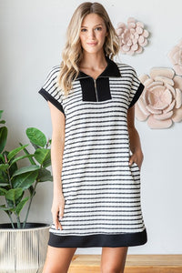Black & white striped collared zipper dress Regular & Plus Size