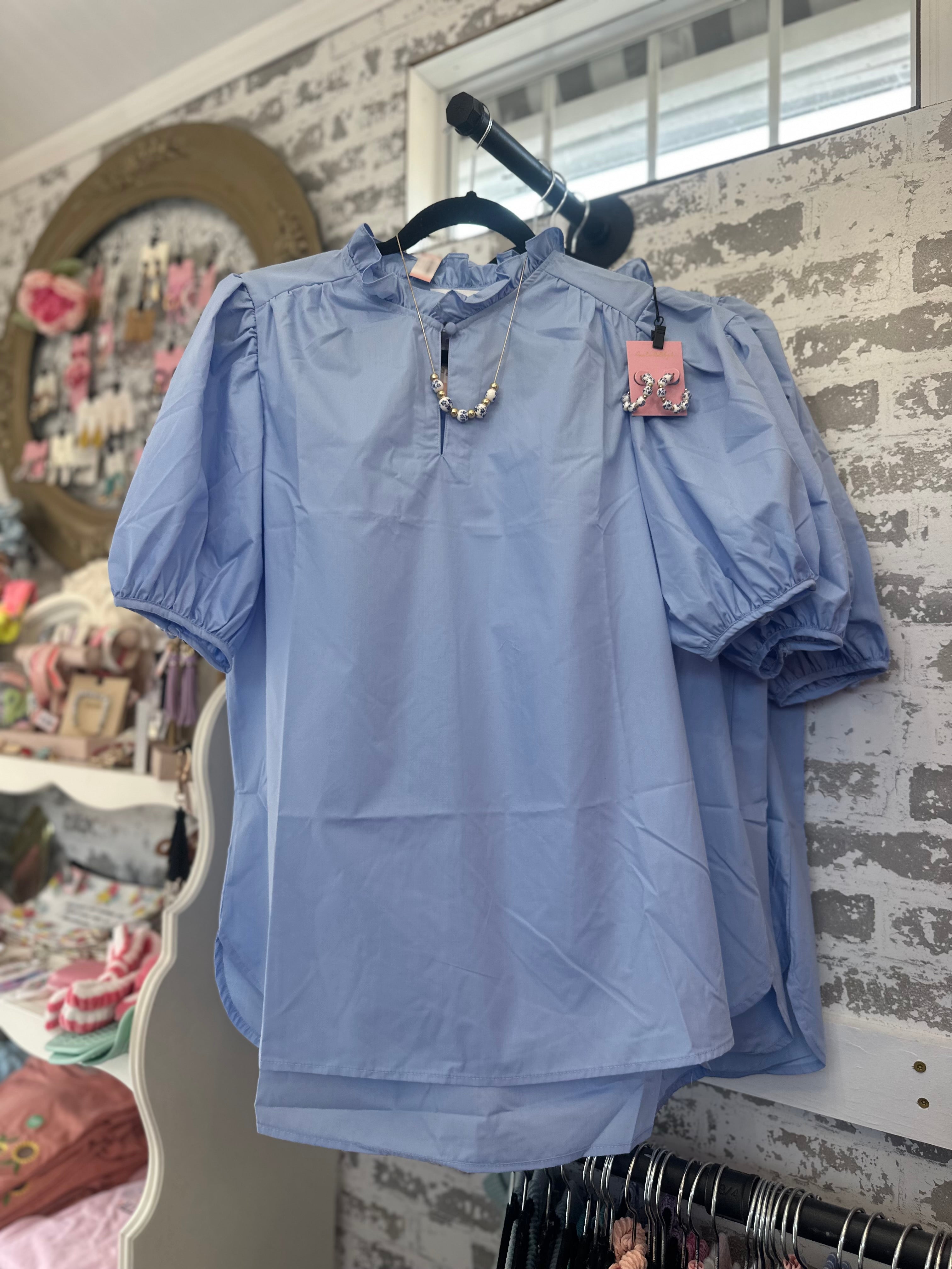 Baby blue puff sleeve dressy top