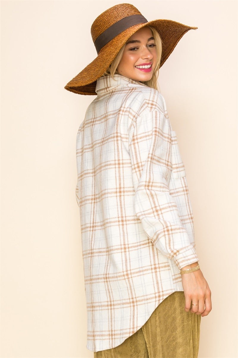 Tan and ivory plaid long flannel