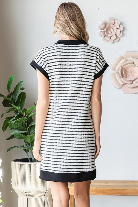 Black & white striped collared zipper dress Regular & Plus Size