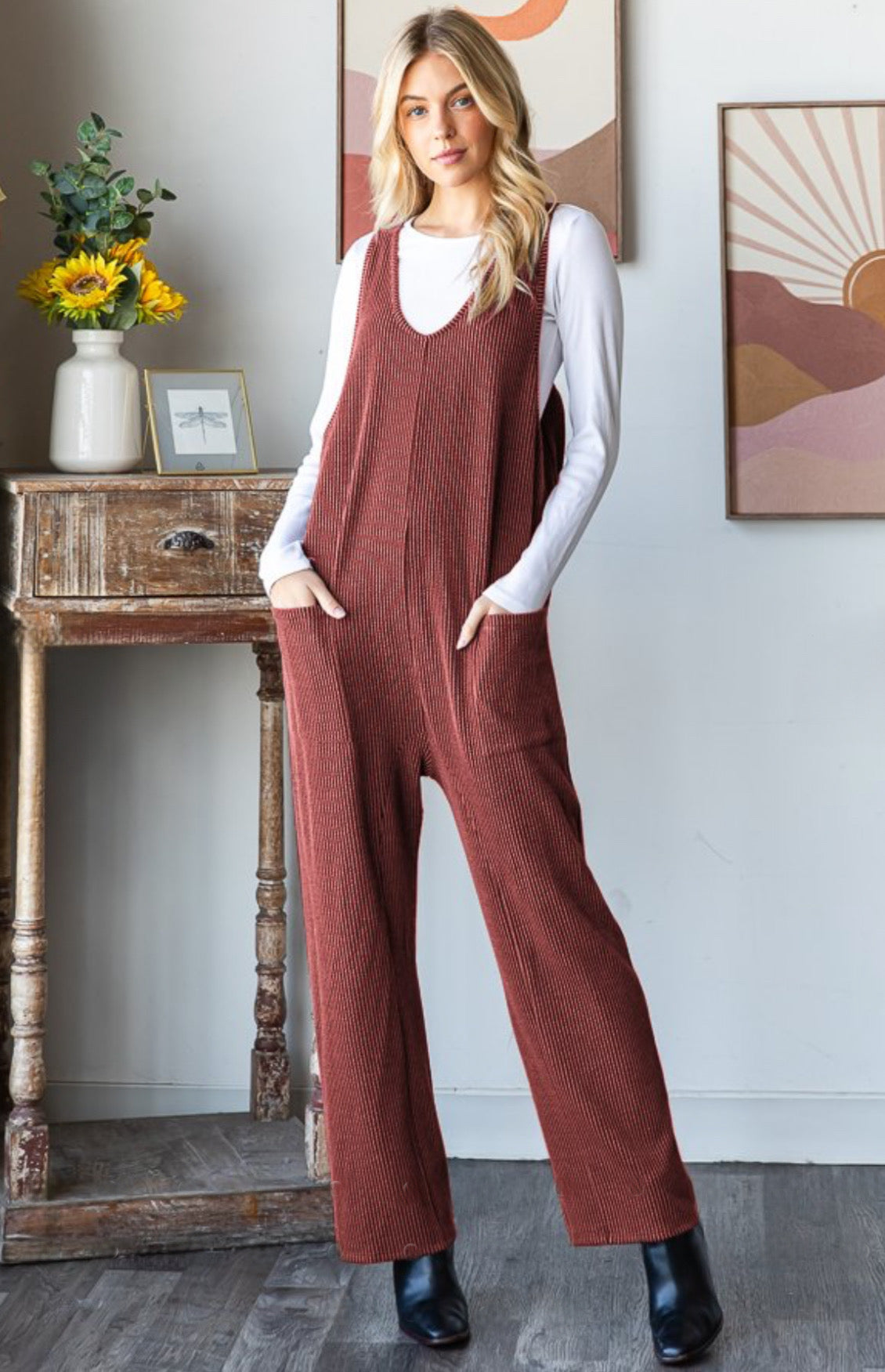Rust ribbed jumpsuit Reg & Plus Size