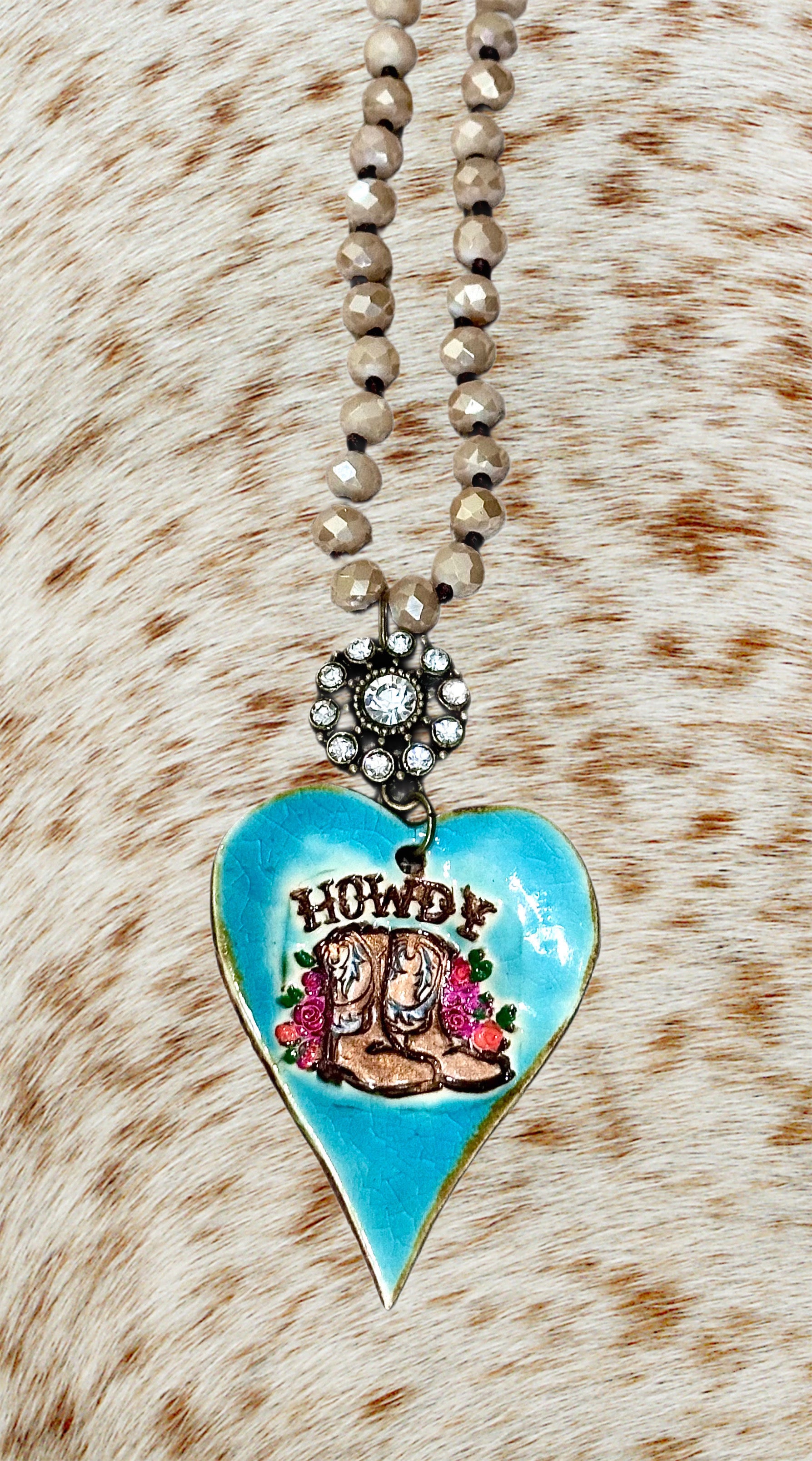 Handmade ceramic pendant • beaded country western necklace