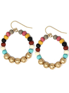 Wood & gold disco ball round hoop earrings