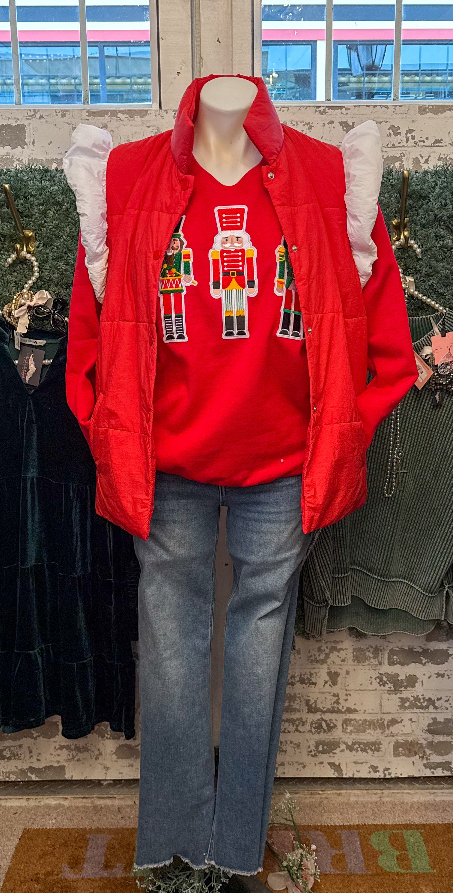 Red nutcracker chenille patch sweatshirt Reg & Plus Size