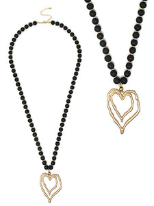 Valentine's Day wood bead gold heart necklace or bracelet pink or black