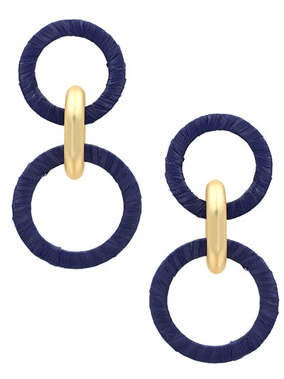 Raffia wrapped hoop earrings with gold link