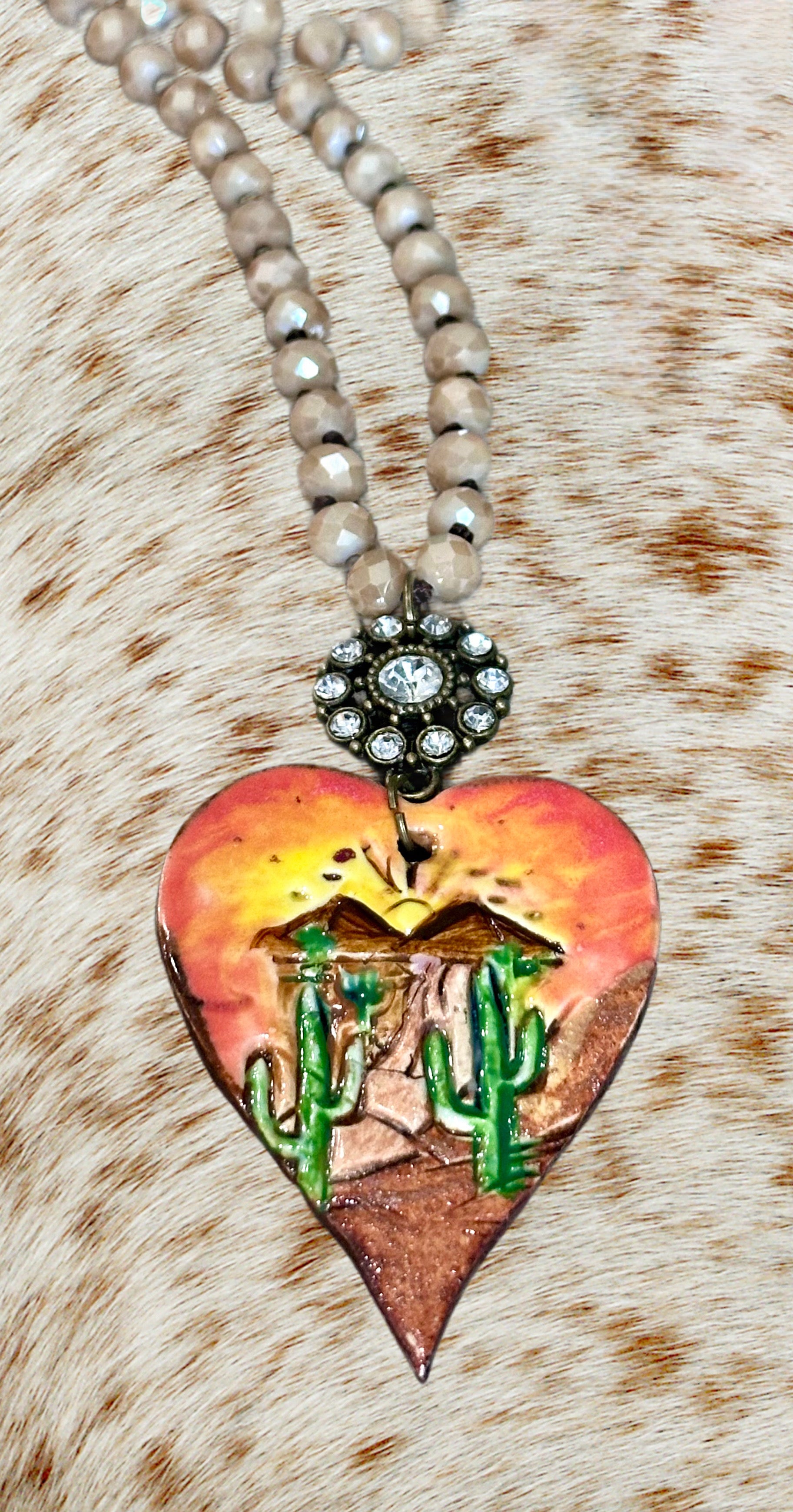 Handmade ceramic pendant • beaded country western necklace