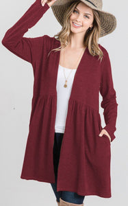 Maroon babydoll style business casual cardigan