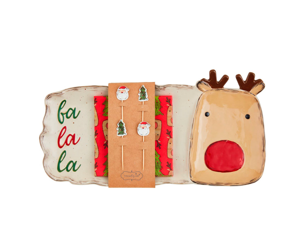 Mudpie Fa La La Reindeer Hostess Tray Gift Set