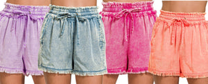 Zenana MINERAL WASHED FRAYED SHORTS