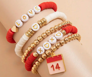 Valentines Day layered beaded stretch bracelets