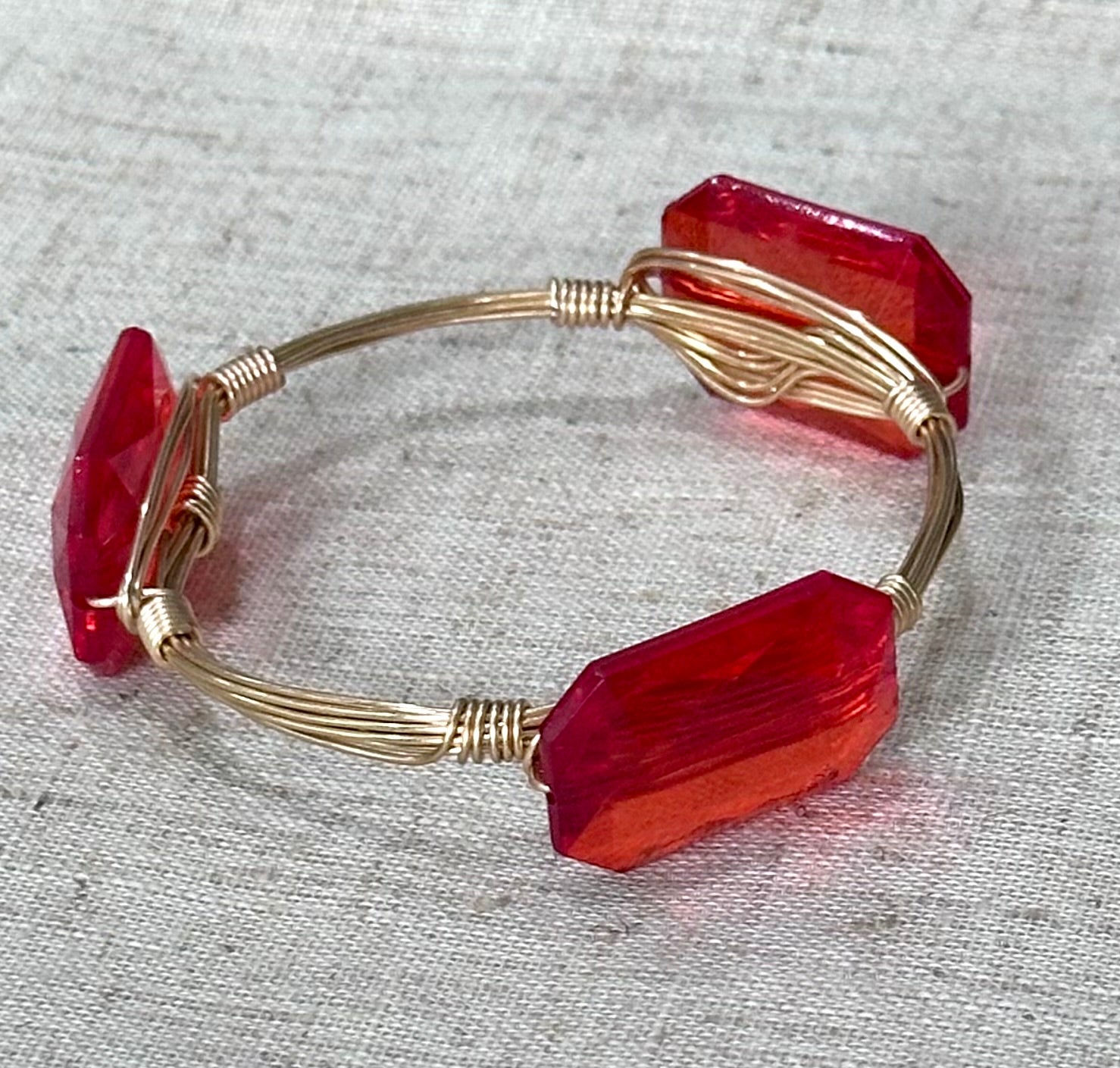 Handmade gem gold stack layering bracelet