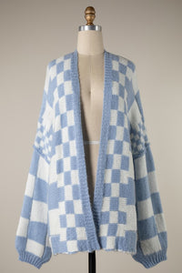 Baby blue checkered sweater cardigan