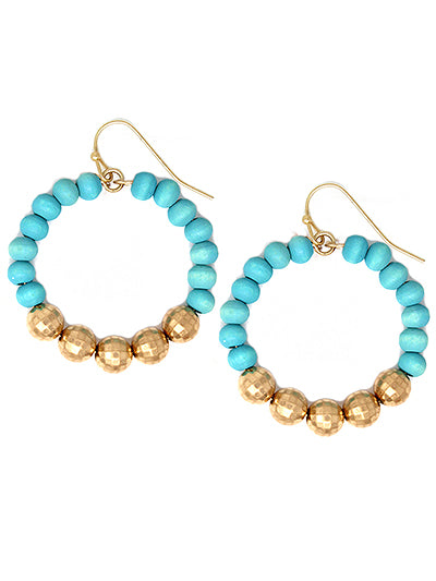 Wood & gold disco ball round hoop earrings