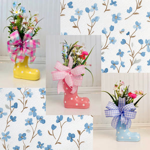Spring polkadot rain boot floral arrangement decor by Heather Hill Bowtique
