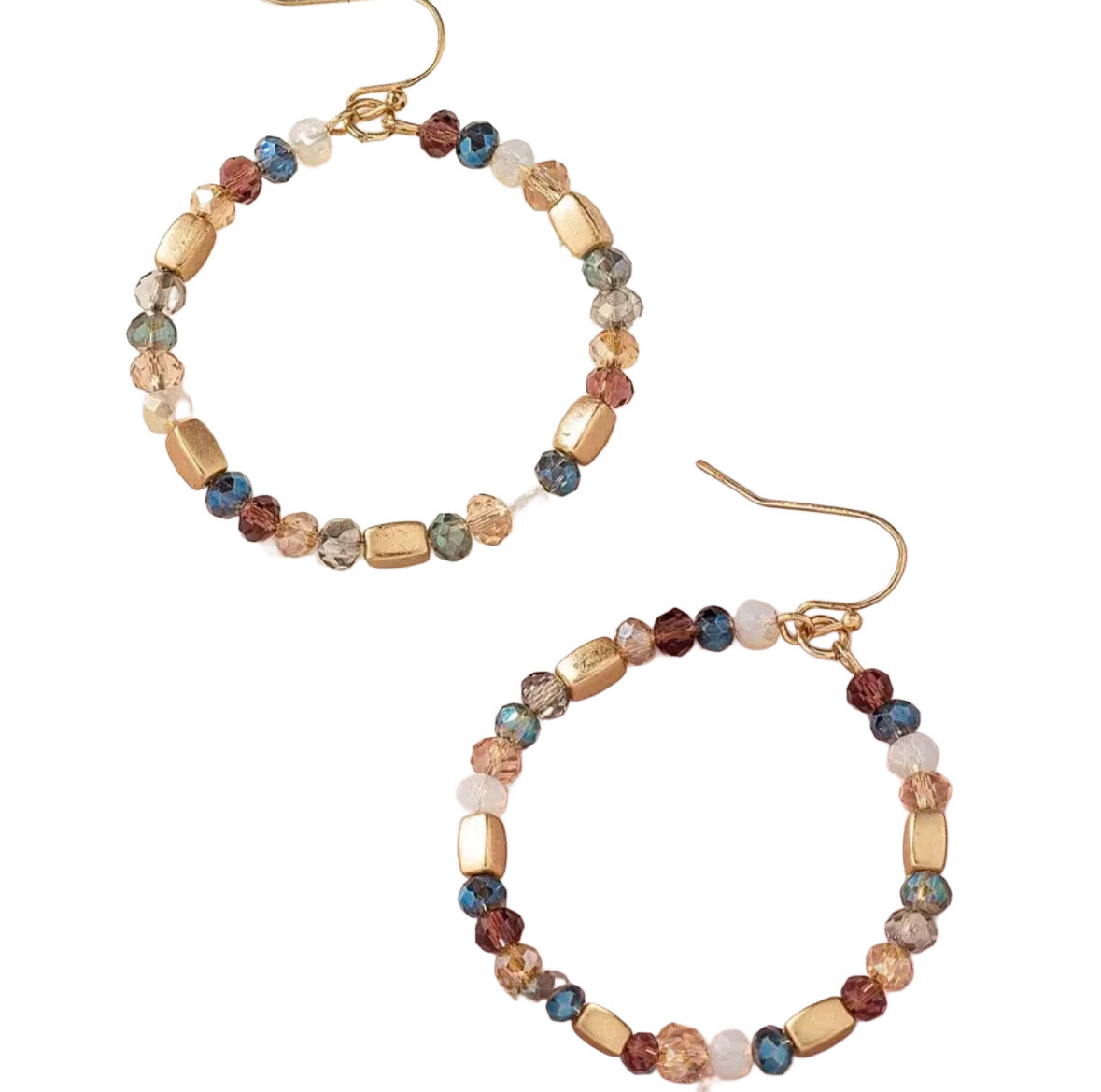 Multi fall colored bead hoop earrings