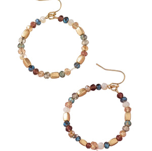 Multi fall colored bead hoop earrings