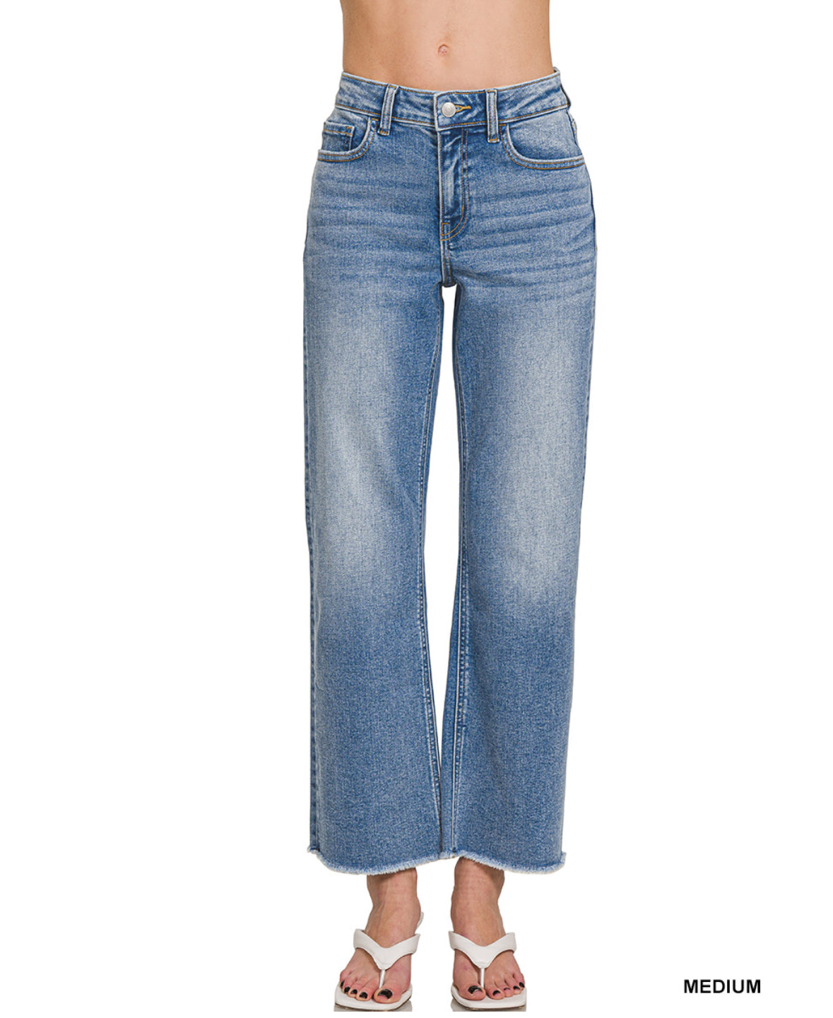 Zenana straight leg no rips frayed bottom jeans