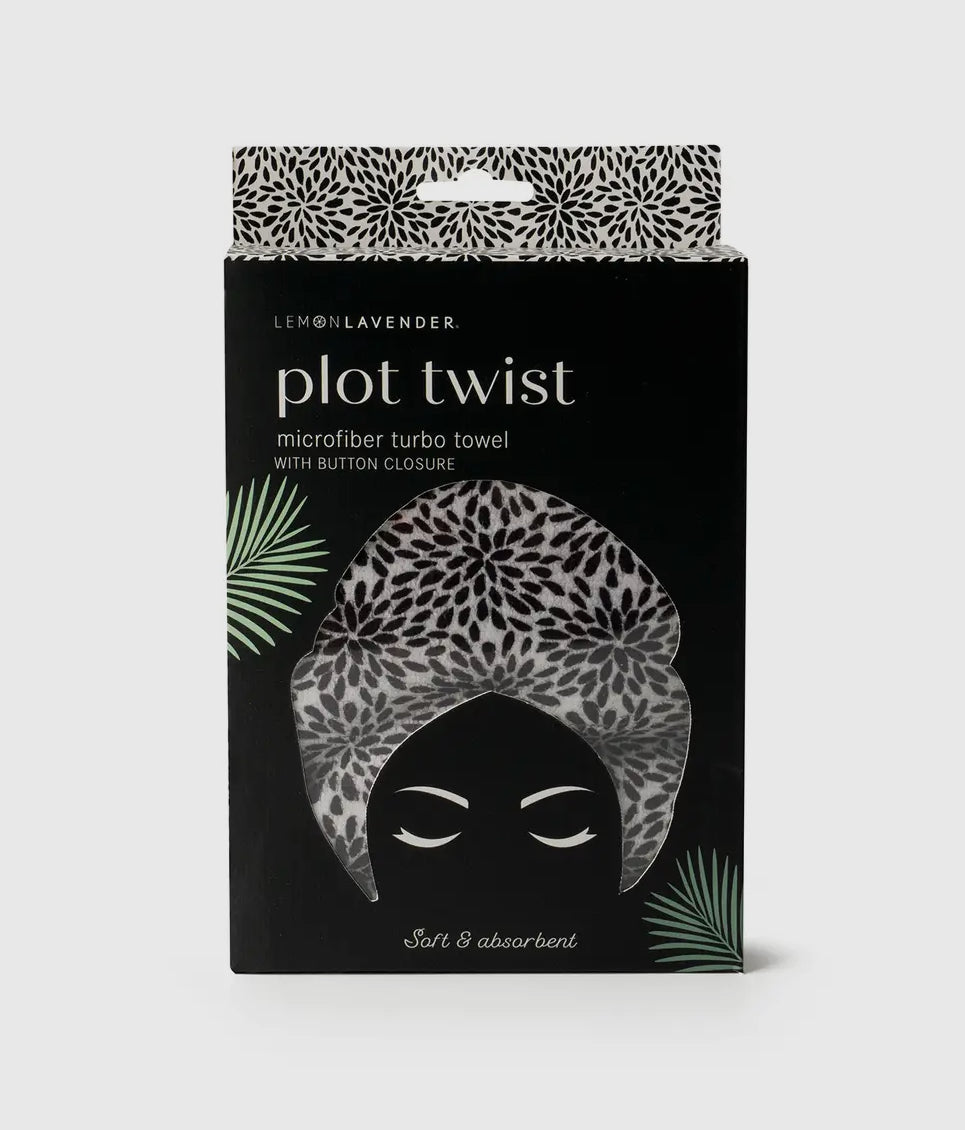 Plot Twist microfiber turbo head towel w/ button closure