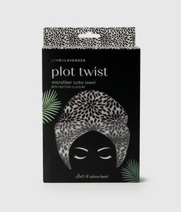 Plot Twist microfiber turbo head towel w/ button closure