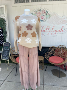 Ruffle tiered tan wide leg dress pants Reg & Plus Size