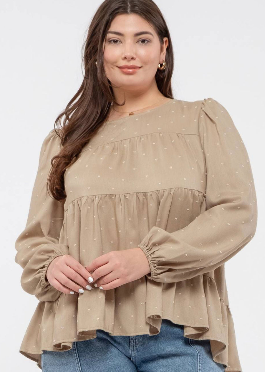 Regular & Plus Size Light olive babydoll tiered top