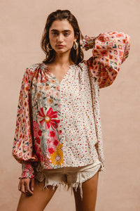 Bibi floral mix print peasant top