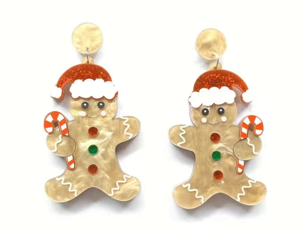 Christmas glitter gingerbread man earrings